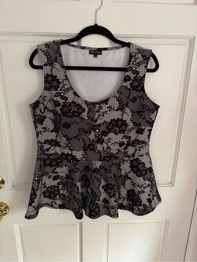 City Chic Black & White Floral Peplum Tank